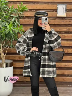 شکت چهارخونه آستین پفی کد 2130 شیک و خاص در مجموعه ونوس مد