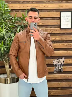 کاپشن چرم قهوه ای آستین زیپ کد 940 شیک و خاص در ونوس مد
