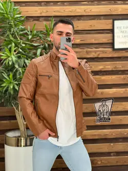 کاپشن چرم قهوه ای آستین زیپ کد 940 شیک و خاص در ونوس مد