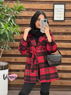 خرید اینترنتی پالتو چهارخونه کمردار کد 2148 فروشگاه ونوس مد