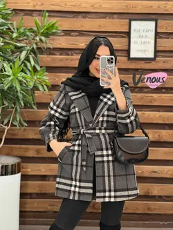 خرید اینترنتی پالتو چهارخونه کمردار کد 2148 فروشگاه ونوس مد