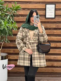 خرید اینترنتی پالتو چهارخونه کمردار کد 2148 فروشگاه ونوس مد