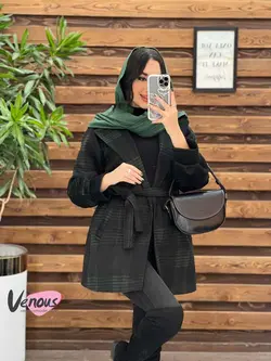 خرید اینترنتی پالتو چهارخونه کمردار کد 2148 فروشگاه ونوس مد
