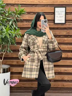 خرید اینترنتی پالتو چهارخونه کمردار کد 2148 فروشگاه ونوس مد