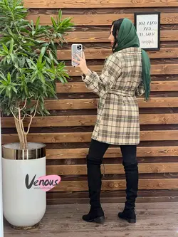 خرید اینترنتی پالتو چهارخونه کمردار کد 2148 فروشگاه ونوس مد