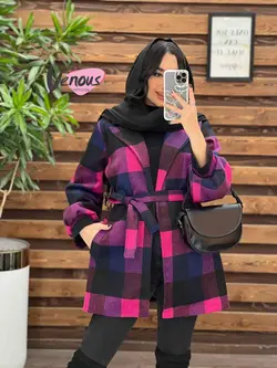 خرید اینترنتی پالتو چهارخونه کمردار کد 2175 فروشگاه ونوس مد