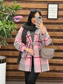 خرید اینترنتی پالتو چهارخونه کمردار کد 2175 فروشگاه ونوس مد