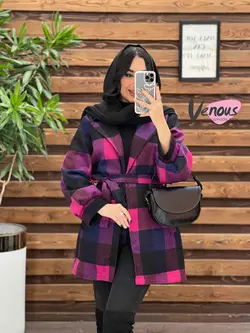 خرید اینترنتی پالتو چهارخونه کمردار کد 2175 فروشگاه ونوس مد
