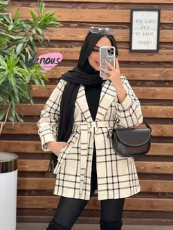خرید اینترنتی پالتو چهارخونه کمردار کد 2175 فروشگاه ونوس مد