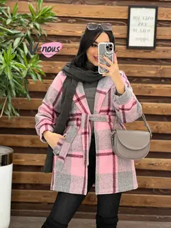 خرید اینترنتی پالتو چهارخونه کمردار کد 2175 فروشگاه ونوس مد