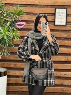 خرید اینترنتی پالتو چهارخونه کمردار کد 2175 فروشگاه ونوس مد