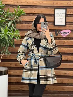 خرید اینترنتی پالتو چهارخونه کمردار کد 2175 فروشگاه ونوس مد