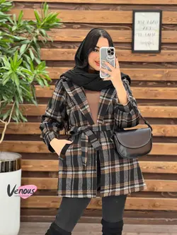 خرید اینترنتی پالتو چهارخونه کمردار کد 2175 فروشگاه ونوس مد