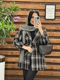 خرید اینترنتی پالتو چهارخونه کمردار کد 2175 فروشگاه ونوس مد