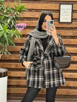 خرید اینترنتی پالتو چهارخونه کمردار کد 2175 فروشگاه ونوس مد