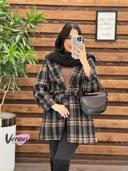 خرید اینترنتی پالتو چهارخونه کمردار کد 2175 فروشگاه ونوس مد