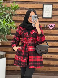 خرید اینترنتی پالتو چهارخونه کمردار کد 2175 فروشگاه ونوس مد