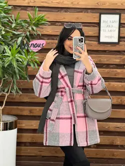 خرید اینترنتی پالتو چهارخونه کمردار کد 2175 فروشگاه ونوس مد