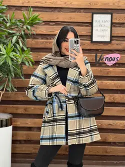 خرید اینترنتی پالتو چهارخونه کمردار کد 2175 فروشگاه ونوس مد