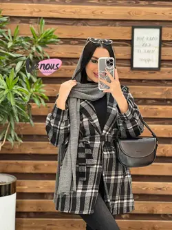 خرید اینترنتی پالتو چهارخونه کمردار کد 2175 فروشگاه ونوس مد