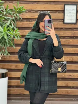 خرید اینترنتی پالتو چهارخونه کمردار کد 2175 فروشگاه ونوس مد