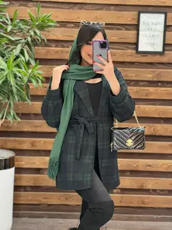 خرید اینترنتی پالتو چهارخونه کمردار کد 2175 فروشگاه ونوس مد