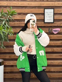 کاپشن بیسبالی آستین چرم کد 2198 شیک و خاص درمجموعه ونوس مد