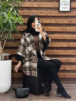 خرید اینترنتی پالتو چهارخونه آستین خز کد 2213 فروشگاه ونوس