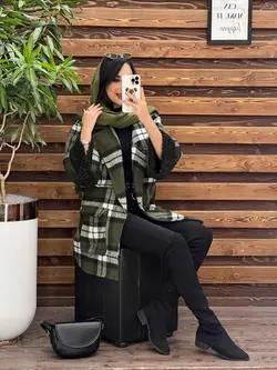 خرید اینترنتی پالتو چهارخونه آستین خز کد 2213 فروشگاه ونوس