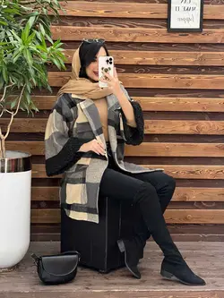 خرید اینترنتی پالتو چهارخونه آستین خز کد 2213 فروشگاه ونوس