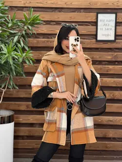 خرید اینترنتی پالتو چهارخونه آستین خز کد 2213 فروشگاه ونوس