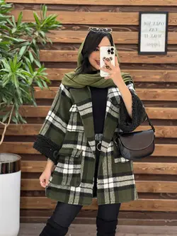 خرید اینترنتی پالتو چهارخونه آستین خز کد 2213 فروشگاه ونوس