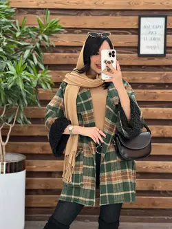 خرید اینترنتی پالتو چهارخونه آستین خز کد 2213 فروشگاه ونوس