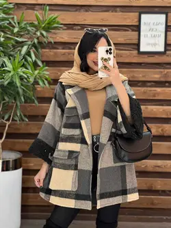 خرید اینترنتی پالتو چهارخونه آستین خز کد 2213 فروشگاه ونوس