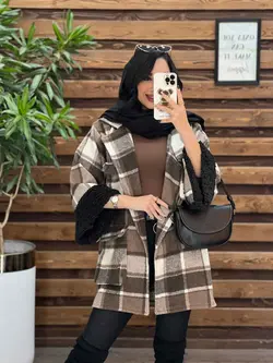 خرید اینترنتی پالتو چهارخونه آستین خز کد 2213 فروشگاه ونوس