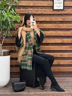 خرید اینترنتی پالتو چهارخونه آستین خز کد 2213 فروشگاه ونوس