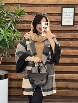 خرید اینترنتی پالتو چهارخونه آستین خز کد 2213 فروشگاه ونوس