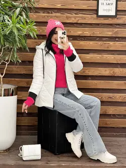 خرید اینترنتی کاپشن لوزی دوزی آستین کشبافت کد 2208  ونوس مد