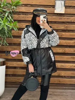 پالتو چرم ترکیبی پلنگی کد 2237  شیک و خاص درمجموعه ونوس مد