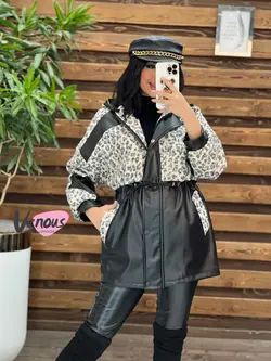 پالتو چرم ترکیبی پلنگی کد 2237  شیک و خاص درمجموعه ونوس مد