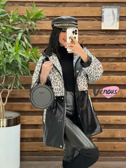 پالتو چرم ترکیبی پلنگی کد 2237  شیک و خاص درمجموعه ونوس مد