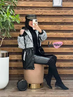 پالتو چرم ترکیبی پلنگی کد 2237  شیک و خاص درمجموعه ونوس مد