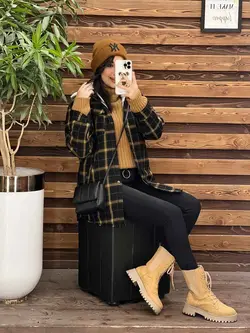 پالتو چهارخونه داخل خز کد 2240 خریدحضوری و انلاین در ونوس مد