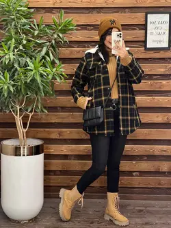 پالتو چهارخونه داخل خز کد 2240 خریدحضوری و انلاین در ونوس مد