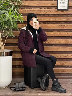 پالتو چهارخونه داخل خز کد 2240 خریدحضوری و انلاین در ونوس مد