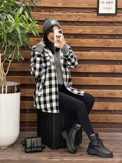 پالتو چهارخونه داخل خز کد 2240 خریدحضوری و انلاین در ونوس مد