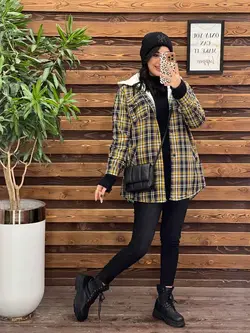 پالتو چهارخونه داخل خز کد 2268 خریدحضوری و انلاین در ونوس مد