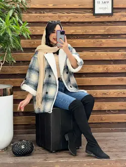 پالتو چهارخونه یقه خز کد 2319 شیک و خاص در مجموعه ونوس مد