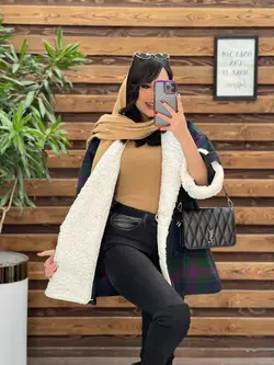 پالتو چهارخونه یقه خز کد 2319 شیک و خاص در مجموعه ونوس مد