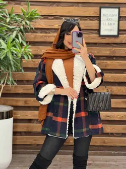 پالتو چهارخونه یقه خز کد 2319 شیک و خاص در مجموعه ونوس مد